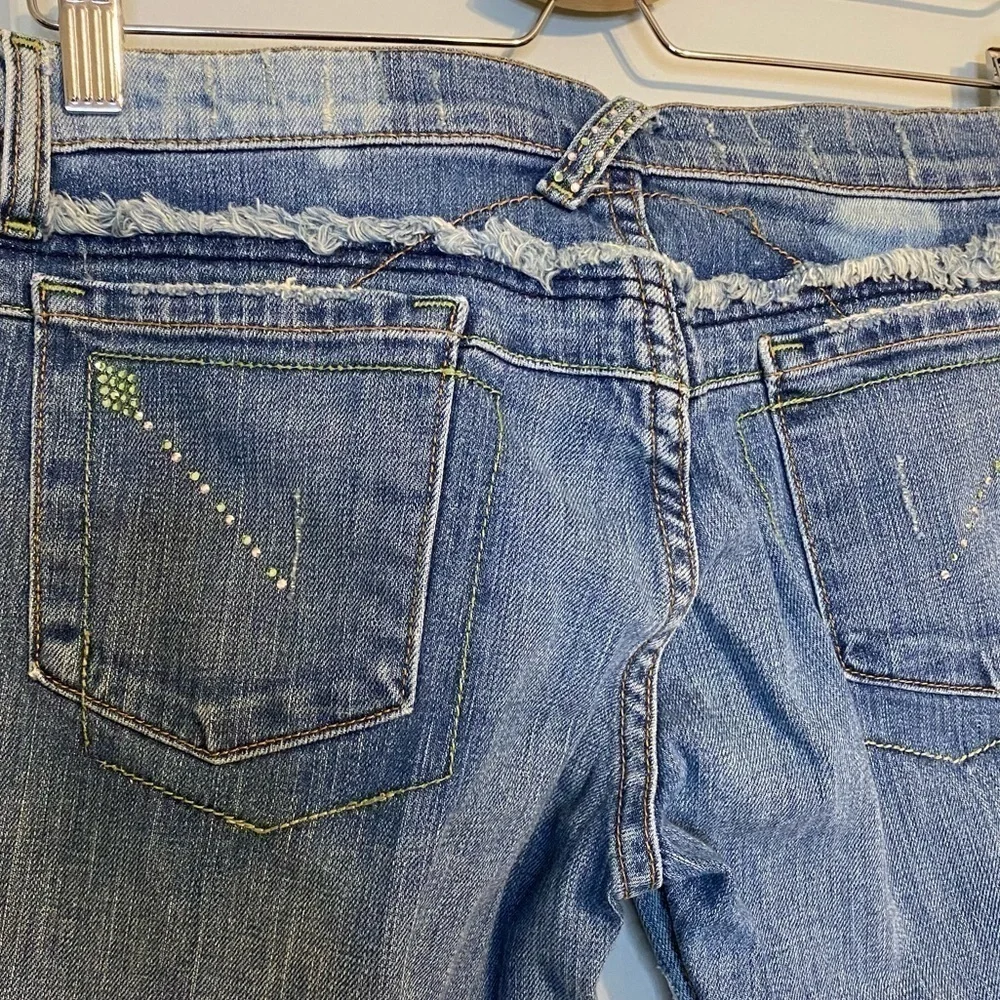 X2 Denim Laboratory Ultra Low Rise Embellished Flare Jean, Size 30